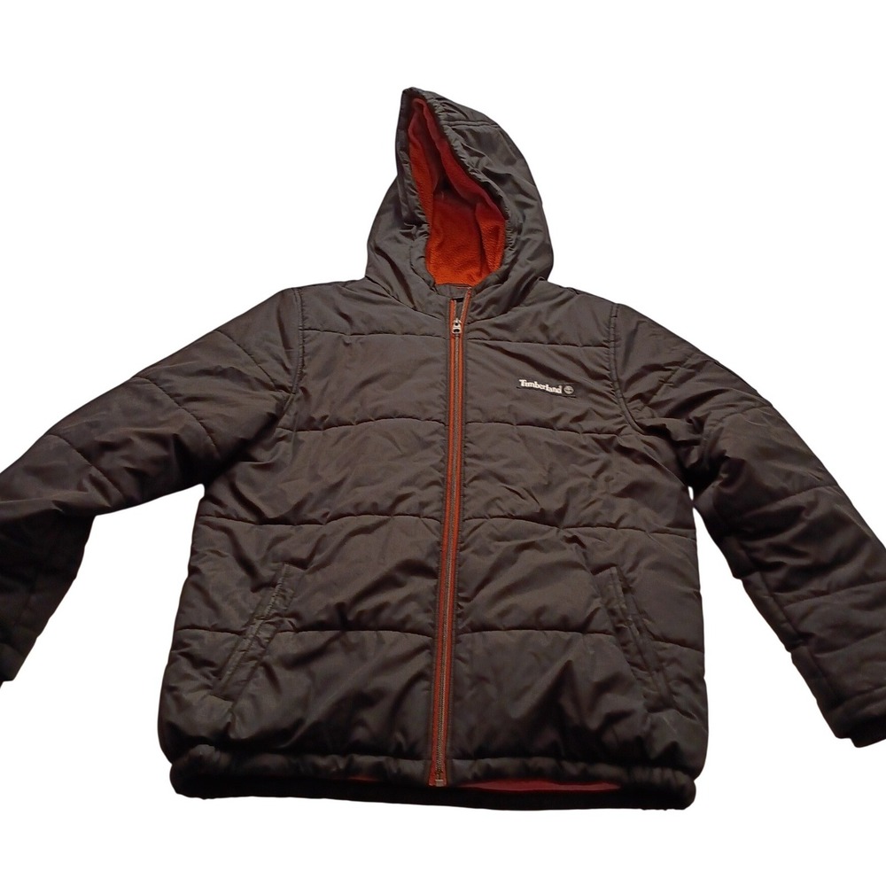 Timberland Puffer Jacket Boy's Hooded Quilted Fleece Lined XL 18/20 Black Coat